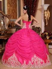 Appliqued Bottom Skirt Hot Pink Quinceanera Party Gown