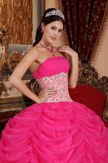 Appliqued Bottom Skirt Hot Pink Quinceanera Party Gown