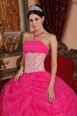 Appliqued Bottom Skirt Hot Pink Quinceanera Party Gown