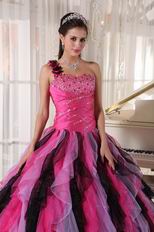 Single One Shoulder Ruffles Skirt Contrast Color Quinceanera Dress