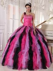 Single One Shoulder Ruffles Skirt Contrast Color Quinceanera Dress