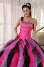 Single One Shoulder Ruffles Skirt Contrast Color Quinceanera Dress