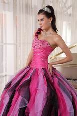 Single One Shoulder Ruffles Skirt Contrast Color Quinceanera Dress