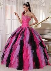 Single One Shoulder Ruffles Skirt Contrast Color Quinceanera Dress