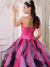 Single One Shoulder Ruffles Skirt Contrast Color Quinceanera Dress