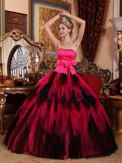 Black and Deep Pink Cascade Girl Quinceanera Dress For Cheap