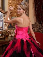 Black and Deep Pink Cascade Girl Quinceanera Dress For Cheap
