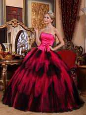 Black and Deep Pink Cascade Girl Quinceanera Dress For Cheap