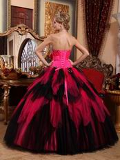 Black and Deep Pink Cascade Girl Quinceanera Dress For Cheap