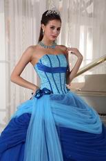 Sky Blue And Dark Blue Puffy Skirt Quinceanera Prom Dress