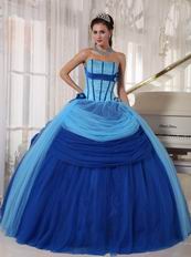 Sky Blue And Dark Blue Puffy Skirt Quinceanera Prom Dress