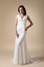 Fashionable V-neck Column Lace Wedding Bridal Dress Shop