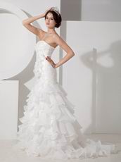 Strapless Mermaid Ruffled Skirt Wedding Dress With Applique