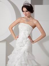 Strapless Mermaid Ruffled Skirt Wedding Dress With Applique