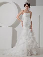 Strapless Mermaid Ruffled Skirt Wedding Dress With Applique