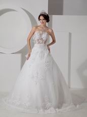 Pretty Transparent Bodice Trimed A-line Wedding Dresses Wholesale