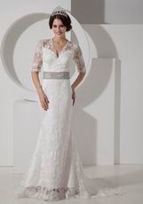 Decent V-neck Half Sleeves Lace Wedding Dress By Designer