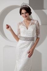 Decent V-neck Half Sleeves Lace Wedding Dress By Designer