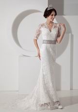 Decent V-neck Half Sleeves Lace Wedding Dress By Designer