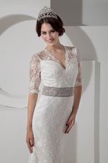 Decent V-neck Half Sleeves Lace Wedding Dress By Designer