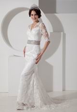 Decent V-neck Half Sleeves Lace Wedding Dress By Designer