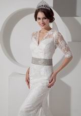 Decent V-neck Half Sleeves Lace Wedding Dress By Designer