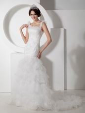 Beautiful Straps Mermaid Ruffle Skirt Wedding Bridal Dress