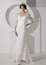 Low Price Mermaid V-neck Half Sleeves Sexy Wedding Dress Petite