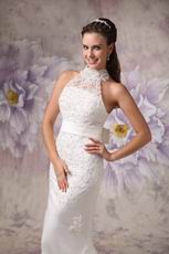 Woman In Cheap Mermaid High Neck Lace Wedding Dress