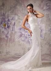 Woman In Cheap Mermaid High Neck Lace Wedding Dress