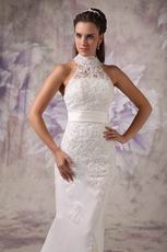 Woman In Cheap Mermaid High Neck Lace Wedding Dress