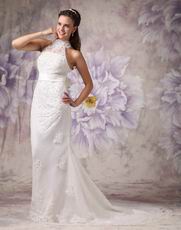 Woman In Cheap Mermaid High Neck Lace Wedding Dress