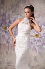 Woman In Cheap Mermaid High Neck Lace Wedding Dress