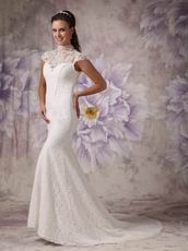 Modest Trumpet High Neck Lace Wedding Dress For Sale