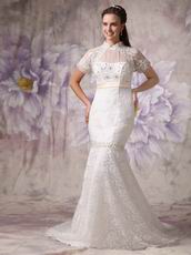 Mermaid High Neck Short Sleeves Lace Wedding Dress Petite