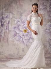 Mermaid High Neck Short Sleeves Lace Wedding Dress Petite