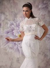 Mermaid High Neck Short Sleeves Lace Wedding Dress Petite