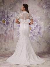 Mermaid High Neck Short Sleeves Lace Wedding Dress Petite