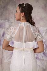 Mermaid High Neck Short Sleeves Lace Wedding Dress Petite