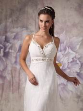 Low Price Spaghetti Straps Cross Back Lace Wedding Dress