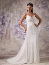 Low Price Spaghetti Straps Cross Back Lace Wedding Dress