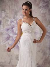 Low Price Spaghetti Straps Cross Back Lace Wedding Dress