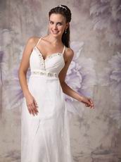 Low Price Spaghetti Straps Cross Back Lace Wedding Dress