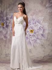 Low Price Spaghetti Straps Cross Back Lace Wedding Dress