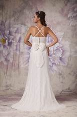 Low Price Spaghetti Straps Cross Back Lace Wedding Dress