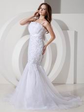 Appliqued Spaghetti Straps Mermaid Outdoor White Wedding Dress