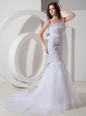 Appliqued Spaghetti Straps Mermaid Outdoor White Wedding Dress