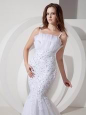 Appliqued Spaghetti Straps Mermaid Outdoor White Wedding Dress