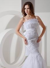 Appliqued Spaghetti Straps Mermaid Outdoor White Wedding Dress