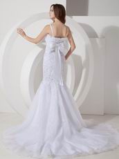 Appliqued Spaghetti Straps Mermaid Outdoor White Wedding Dress